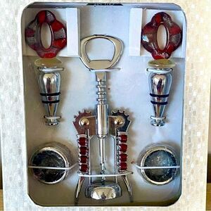 NWT New Wild Eye Designs Red & Silver 5 Piece Wine Gift Set. Holidays Christmas